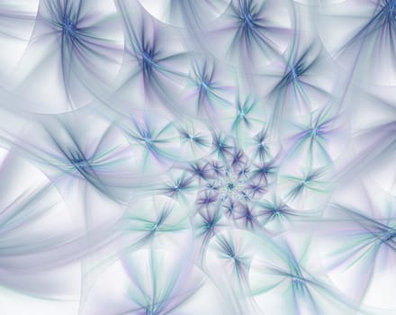 An abstract computer generated modern fractal design on dark background. Abstract fractal color texture. Digital art. Abstract Form & Colors. Fluffy spiral of stars with glowing rays