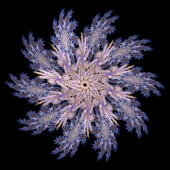 Snowflakes for the new year. Collection of linear round figures, as the rays of the sun. Blue radial objects on the black background. Decoration signs