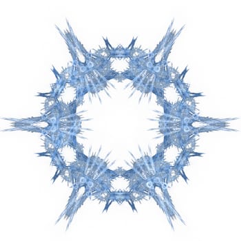 Snowflakes for the new year. Collection of linear round figures, as the rays of the sun. Blue radial objects on the white background. Decoration signs