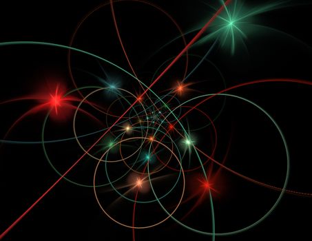 String theory. Physical processes and quantum theory. Quantum entanglement. An abstract computer generated modern fractal design on dark background. Abstract fractal color texture. Digital art. Abstract Form & Colors. Abstract fractal element pattern for your design.