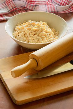Fresh homemade italian tagliatelle pasta, also called fettuccine