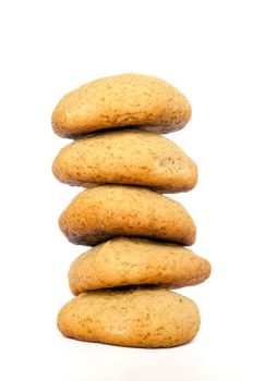 Five simple homemade cookies on white background