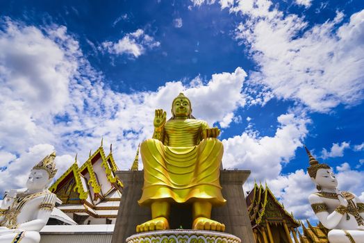Nakhon Pathom, Thailand - June, 09, 2020 : Big Buddha statue of Chareon Rat Bamrung Temple (Nong Phong Nok Temple) the place of faith in Nakhon Pathom,Thailand