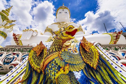 Nakhon Pathom, Thailand - June, 09, 2020 : Big Buddha statue of Chareon Rat Bamrung Temple (Nong Phong Nok Temple) the place of faith in Nakhon Pathom,Thailand