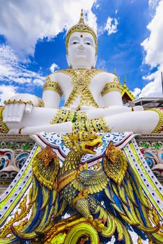 Nakhon Pathom, Thailand - June, 09, 2020 : Big Buddha statue of Chareon Rat Bamrung Temple (Nong Phong Nok Temple) the place of faith in Nakhon Pathom,Thailand