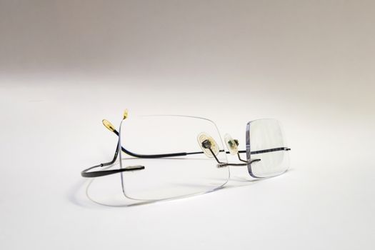 close up eyeglasses on white background