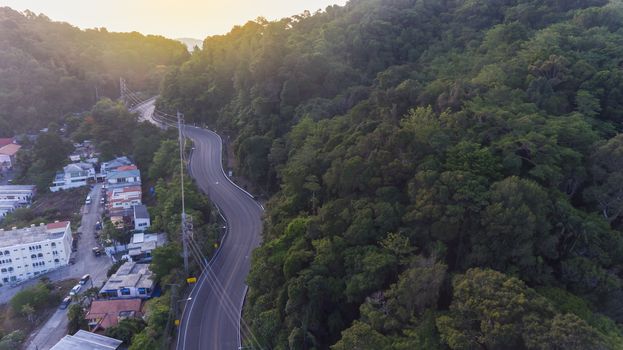 Aerial view of local road to Patong city in Phuket South of Thailand