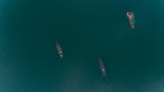 Aerial view of Local fisherman boat in blue sea Soth of Thailand