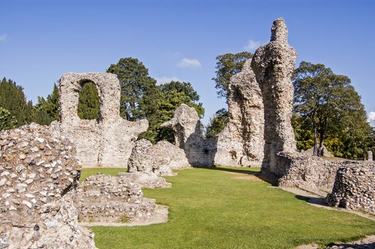 Ruins of the medieval Abbey in the Suffolk town of Bury St Edmunds.