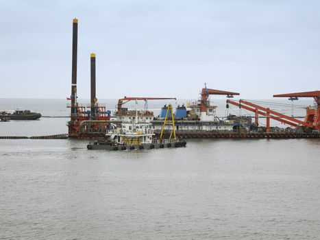 Oil Production Vessels And Supply Ships At The Port Of Walvis Bay, Namibia