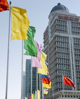 Flags And Modern Skyscrapers, Shanghai