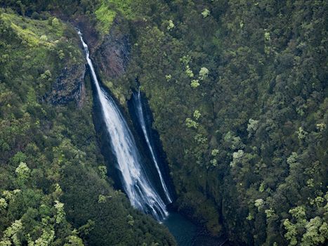 Aerial View Of A Waterfall In Kauai, Hawaii