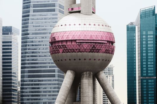 Modern Architecture. Oriental Pearl Tower On The Background Of Skyscrapers