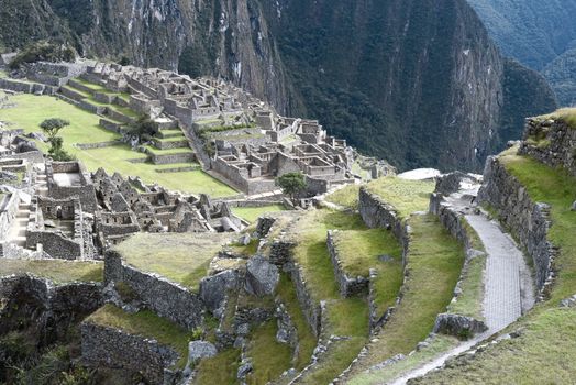 View Of The Ancient Inca City Of Machu Picchu. The 15-th Century Inca Site.'lost City Of The Incas'. Ruins Of The Machu Picchu Sanctuary. Unesco World Heritage Site
