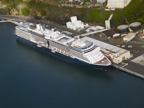 Aerial View Of A Cruise Ship Docked In The Port Of Hilo, Hawaii