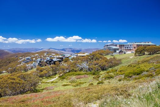 The view towards Mt Buller village on a summer's day in the Victoria, Australia