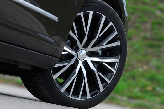 tire and alloy wheel on a passenger car