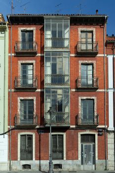 Calle Solanilla, Valladolid, Spain - 8 December 2018: typical architecture of Northern Spain