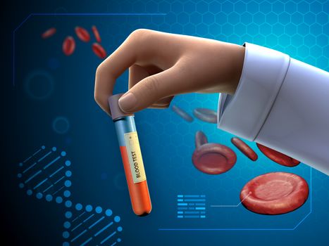 Health professional holding a blood sample. Digital illustration.