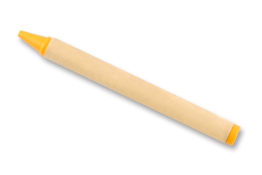 A Yellow wax crayon on white background with clipping path to remove shadow