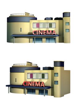 Rendering of a cinema building. 3D illustration.