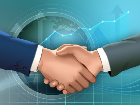 Two businessmen shaking hands. Digital illustration.