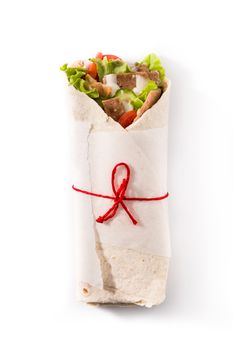 Doner kebab or shawarma sandwich isolated on white background