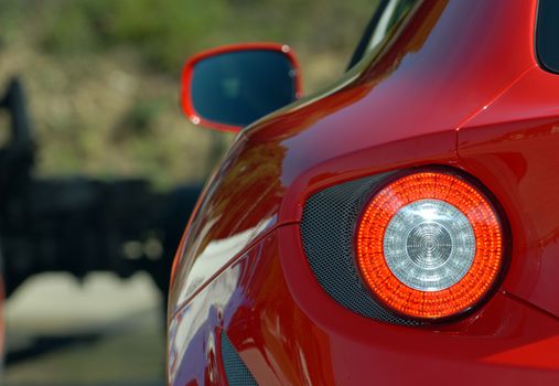 The taillights on a modern sports car