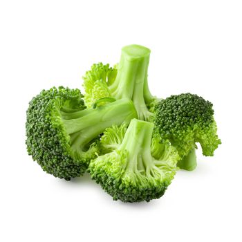 Fresh broccoli blocks for cooking isolated on white background.