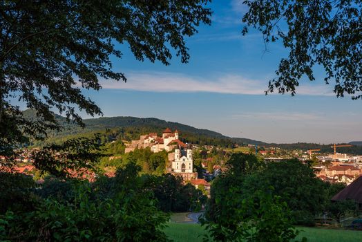 Cityscape of Aarburg and the medieval Aarburg Castle in the canton of Aargau in Switzerland