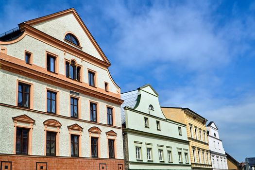 A historic tenement houses in the city of Javornik in the Czech Republic