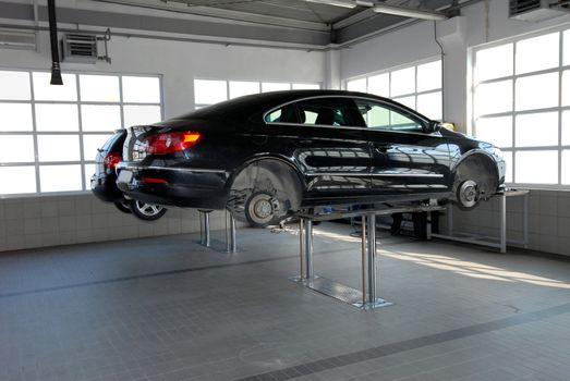 auto repair shop, The car on the lift in a repair garage