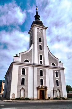 A historic church with a belfry  in the city of Javornik in the Czech Republic