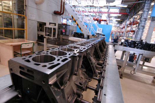 engine block on a production assembly line