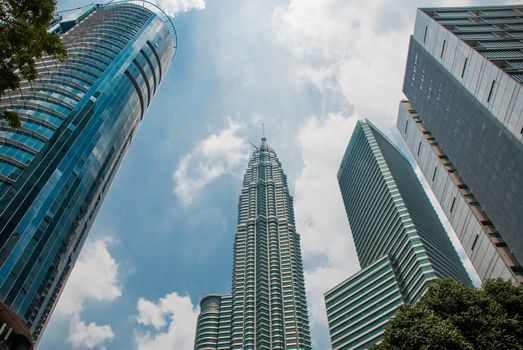 KUALA LUMPUR, MALAYSIA - MARCH 2016: The twin towers Petromena the background of blue sky.