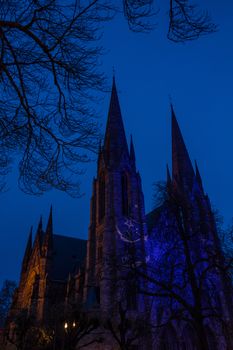 Strasbourg Cathedral in Christmas at night, in Strasbourg, France