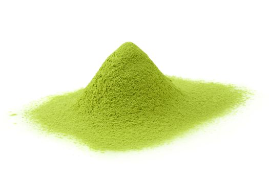 matcha powder green tea isolated on a white background.