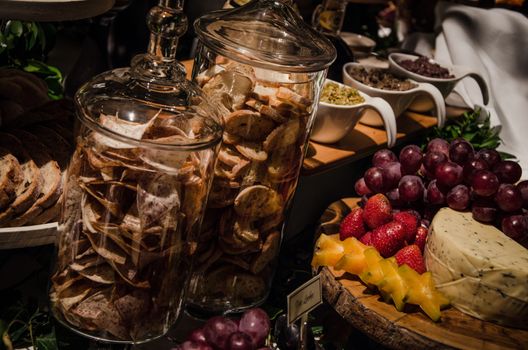 Table of salty snacks for a wedding