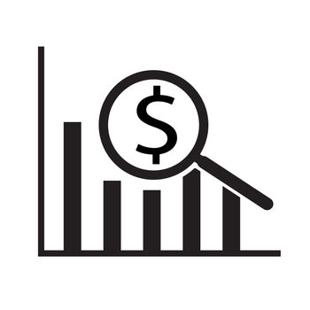 Dollar analysis bars chart on white background. Dollar analysis bars chart sign.