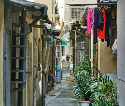 Narrow backstreet lane in a city in Taiwan