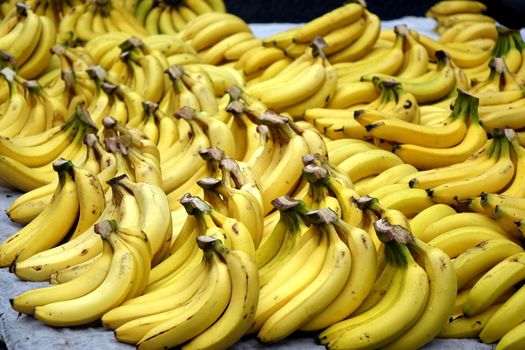 A market stall sells lots of bananas when the fruit is in season
