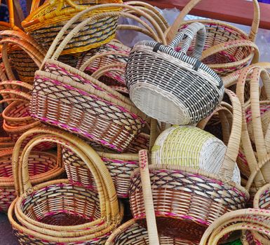 Handcrafted wicker baskets at an outdoor market