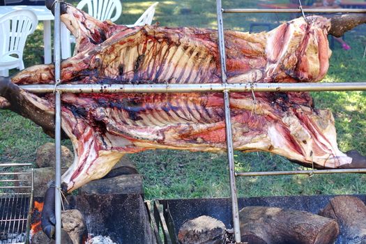 Traditional black haired pig barbecue in Taiwan