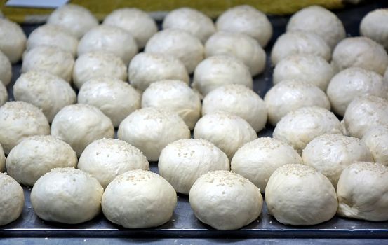 Chinese buns with sesame sprinkled on top are ready for baking
