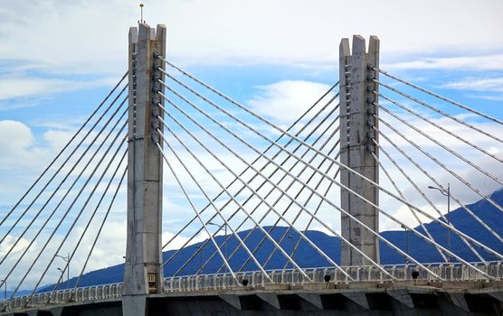 A modern dual tower cable stayed bridge with massive steel cables