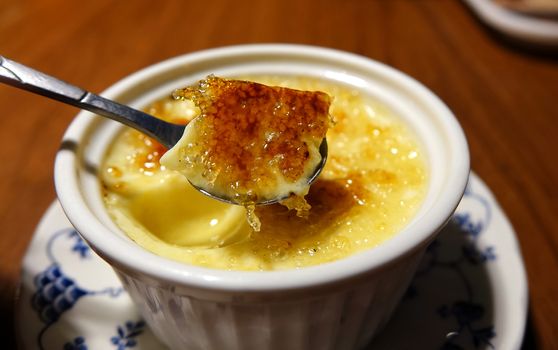 Baked egg custard pudding with caramelized sugar on top
