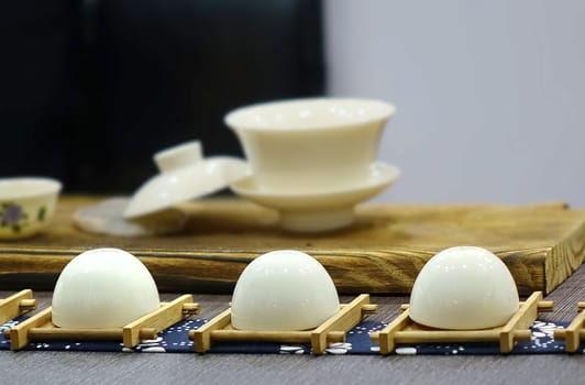 Elegant tea set with small porcelain bowls
