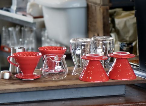 Coffee making filters and glass jars on a counter