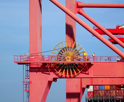 Detail of a large crane used for loading containers on to ships