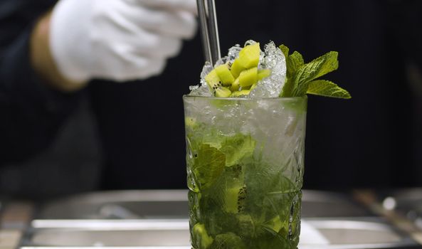 Ready-made Classic Mojito Cocktail. Long drink. Bar drinks series.